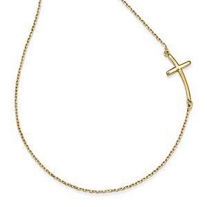 14k Yellow Gold Large Sideways Curved Cross Necklace