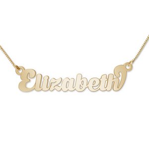 14K Yellow Gold  Script  Style Horizontal Name Necklace with Box Chain