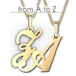 14K Yellow Gold Script Outlined Initial Pendant A Z with Box Chain