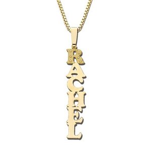 14K Yellow Gold Block Vertical Name Necklace w  Star Accents and Box Chain