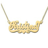 14K Yellow Gold Script Style Horizontal Name Necklace with Box Chain