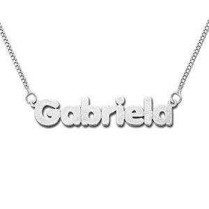 14K White Gold  Block  Style Horizontal Name Necklace with Box Chain