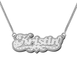 Sterling Silver  Script  Style Horizontal Name Necklace with Box Chain