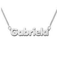 Sterling Silver Block Style Horizontal Name Necklace w Box Chain