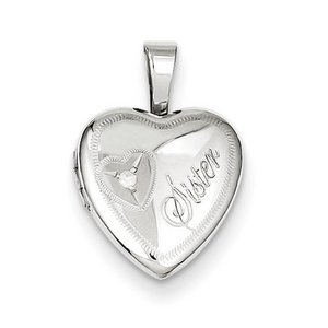 Sterling Silver Baby Polished Sister Heart Locket with Genuine Diamond