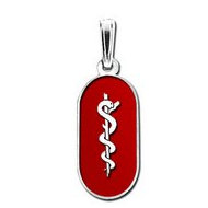 Sterling Silver OVAL Medical Pendant W Red Enamel