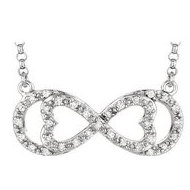 Sterling Silver Infinity Symbol with Hearts Necklace with 20 Inch Chain
