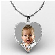 Sterling Silver Medium Heart Photo Pendant Charm with Diamond Cut Edge