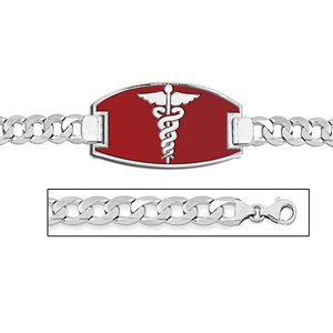14K White Gold Medical ID Bracelet w  Curb Chain with Enamel