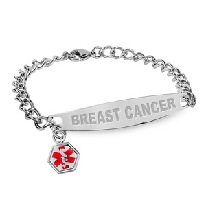Stainless Steel Women s Breast Cancer Medical ID Bracelet