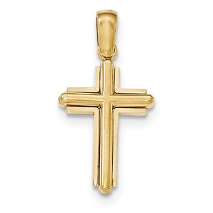 14K Gold Polished Beveled Stick Cross w frame Pendant