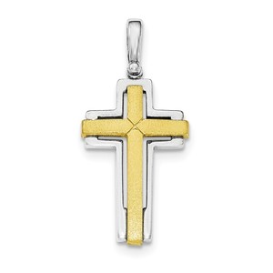 Sterling Silver Rhodium plated   Gold tone Brshd Polished Cross Pendant