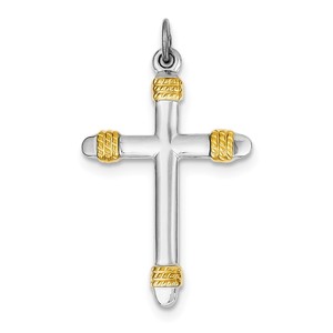 Sterling Silver Rhodium plated   18k Gold plated Rope Cross Pendant