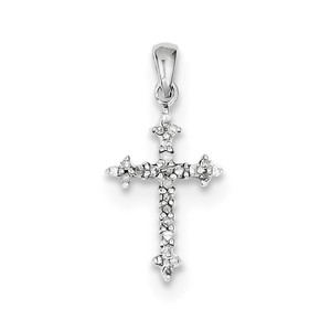 Sterling Silver Rhodium Diamond Cross Pendant