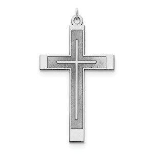 Sterling Silver Satin   Polished Laser Designed Cross Pendant