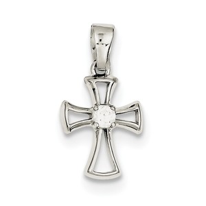 Sterling Silver Rhodium Plated CZ Open Cross Pendant