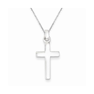 Sterling Silver Rhodium Plated Polished Cross Pendant