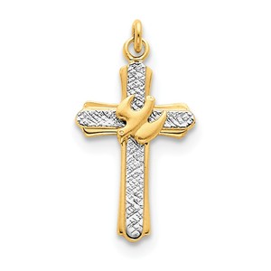 Sterling Silver Rhodium plated   18k Gold plated Dove  Satin  Cross Charm
