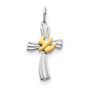 Sterling Silver Rhodium plated   Vermeil Dove Cross Charm