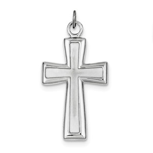 Sterling Silver Rhodium plated Polished and Satin Cross Pendant