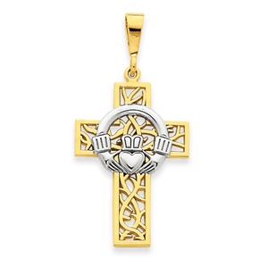 14k Two tone Claddagh Cross Pendant