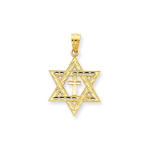 14k Diamond cut Star of David w Cross Pendant