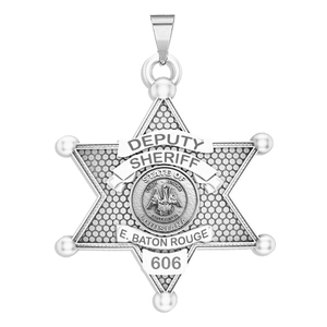 Personalized 6 Point Star Louisiana Sheriff Badge with Rank  Number   Dept 