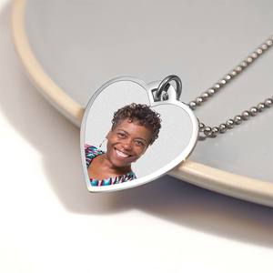 Memorial Stainless Steel Photo Engraved Heart Pendant with Chain