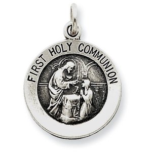 Sterling Silver First Holy Communion Antiqued Pendant Charm