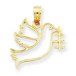 14k Yellow Gold Dove with Branch Charm