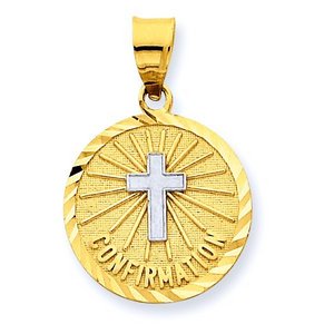 14K Gold Confirmation w  Rhodium Cross Religious Medal