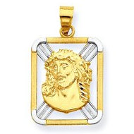 14K Yellow Gold w/ Rhodium Diamond-cut Rectangle Ecce Homo Pendant