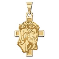 14K Yellow Gold Jesus Profile on Cross Pendant