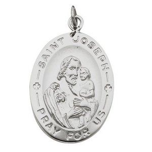 Sterling Silver Polished   Satined Saint Joseph Oval Religious Medal