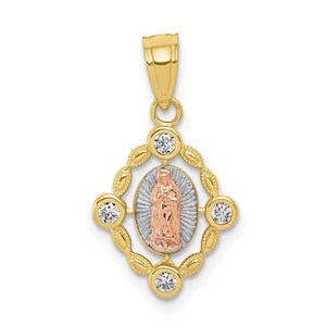 10K Tri Color CZ Our Lady of Guadalupe Religious Medal