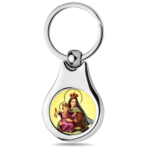 Stainless Steel Color Our Lady of Mount Carmel Scapular Religious Keychain