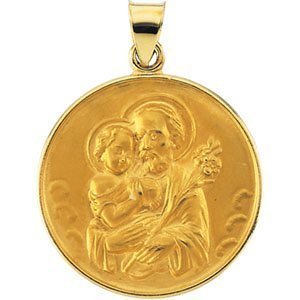18K Yellow Gold Round Saint Joseph Religious Medal