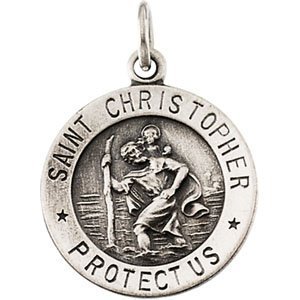 14K White Gold Saint Christopher Religious Medal