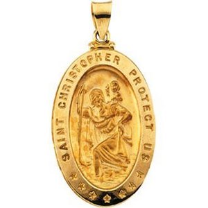 14K Gold Saint Christopher Religious Medal  H 