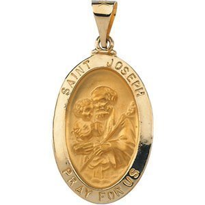 14K Gold Saint Joseph Hollow Oval Religious Medal