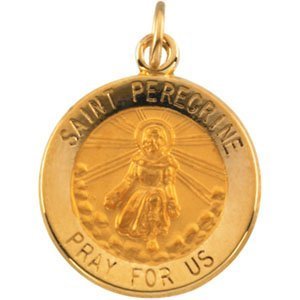 14K Gold Saint Peregrine Religious Medal