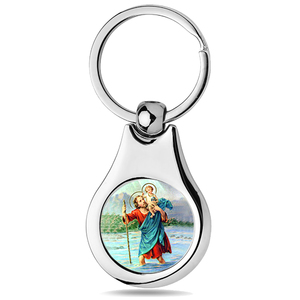 Stainless Steel Color Saint Christopher Keychain