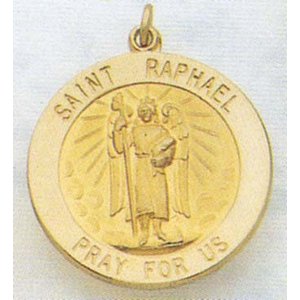 14K Gold Saint Raphael Religious Medal