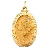 14K Gold Saint Christopher Medal w/ Diamond