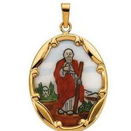 14K Gold and Porcelain Saint Jude Medal