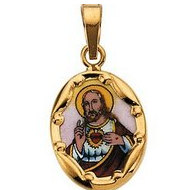 14K Gold and Porcelain Sacred Heart Medal