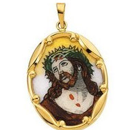 14k Gold and Porcelain Ecce Homo Medal