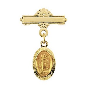 14K Gold Miraculous Religious Medal Baptismal Brooch