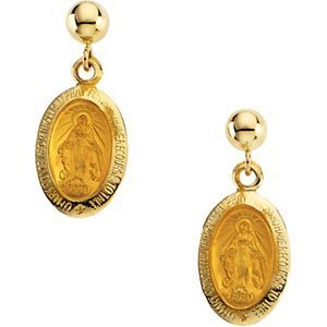 14K Gold Miraculous Medal Earrngs