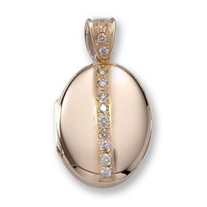 Solid 14k Yellow Gold Premium Weight Oval Photo Locket with Diamonds